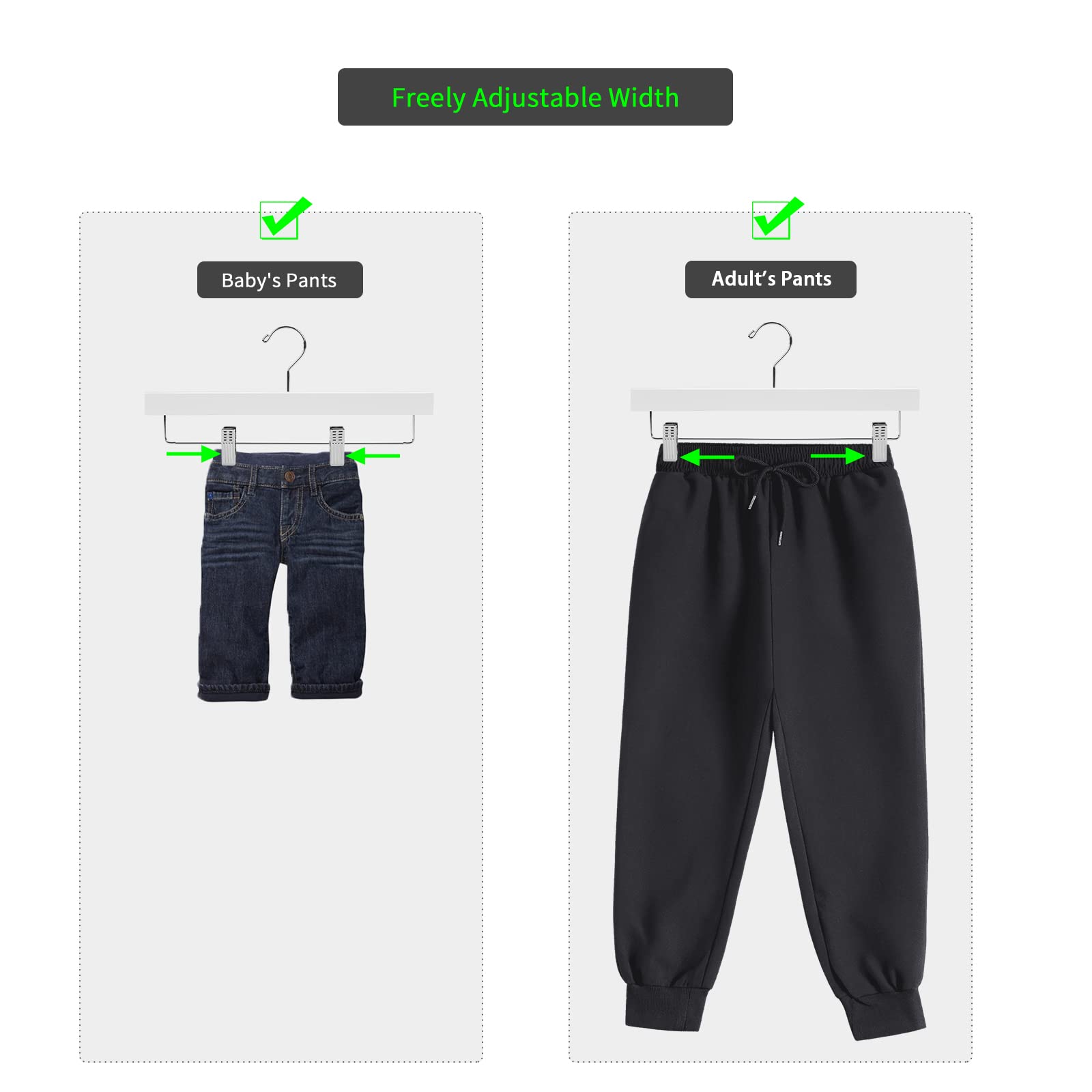 Nature Smile Wooden Pants Hangers Wood Bottom Jeans Skirt Hanger with Clips Anti Rust Hook Pack of 10 (White)
