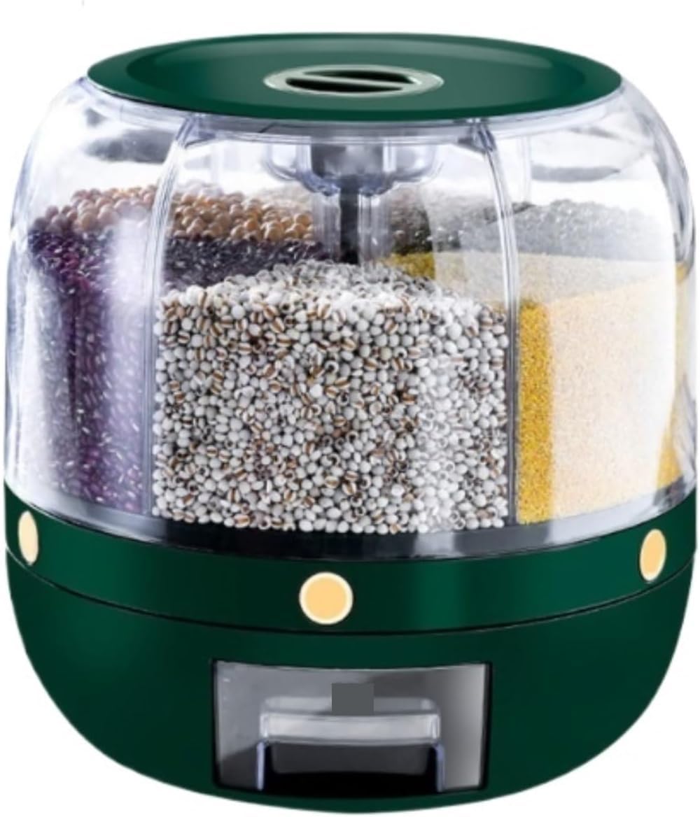 Vbm 360 Rotating Rice Storage 6 Grid Cereal Dry Food Rice Grain Storage Dispenser Dry Food Storage Box 360 Rotating Grain Contai
