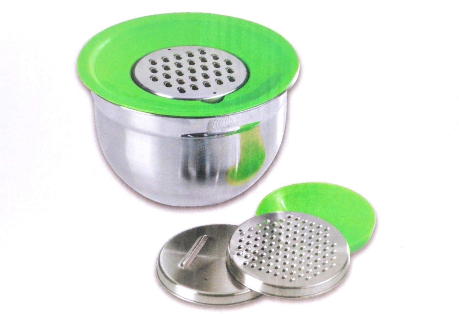Chef'S Best 6Pc Set 1 Stainless Steel Bowl 3 Graters Green Double Lid Hand Mixer Mixing 3L