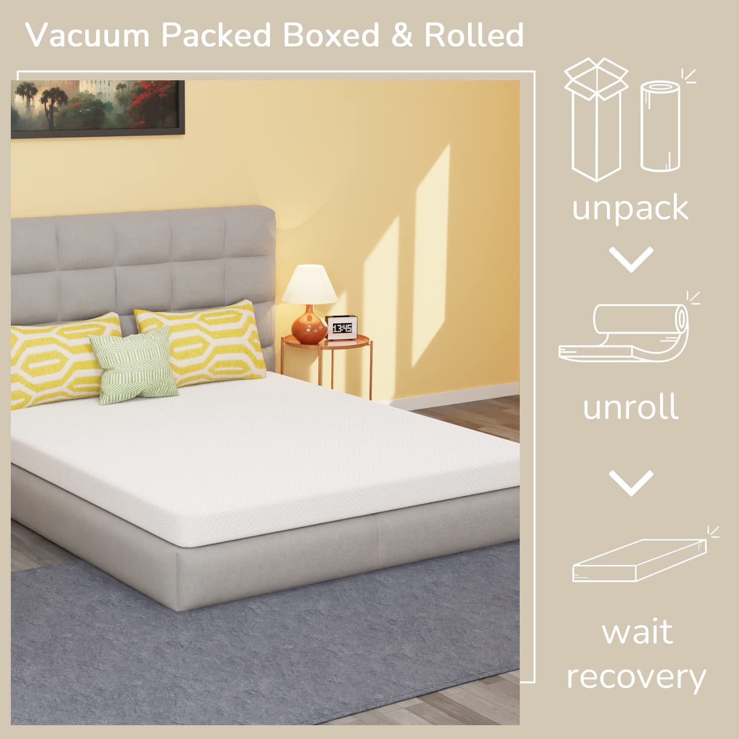 5 Inch Memory Foam Mattress Cooling Gel Green Tea Infused Mattress Medium Firm Mattresses Fiberglass Free/CertiPUR-US Certified/Bed-in-a-Box/Pressure Relieving King Size White