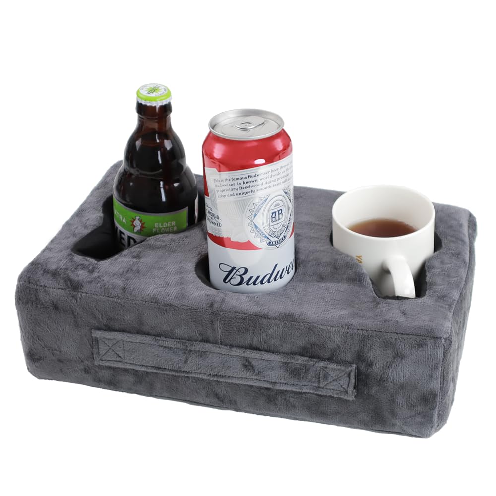Sofa Cup Holder, Couch Cup Holder Pillow, Sofa Arm Table, Sofa And Bed Drink Caddy, Remotes Holder, For Rv, Car, Beach(Grey)