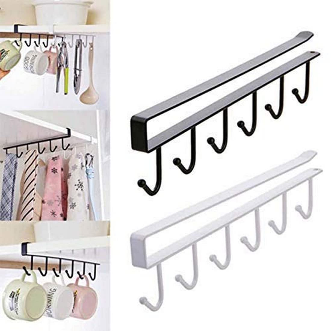 Akshar Guru Multifunctional Door Organiser Metal Hook Hanger Under Shelf Coffee Mug Cup Holder Rack Organizer Stand With 6 Hooks