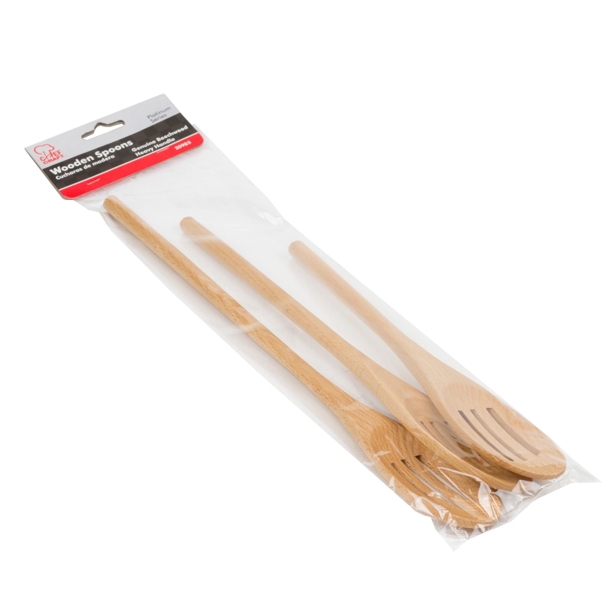 Chef Craft Select Beechwood Slotted Spoon Set, 10, 12, And 14 Inch, Natural