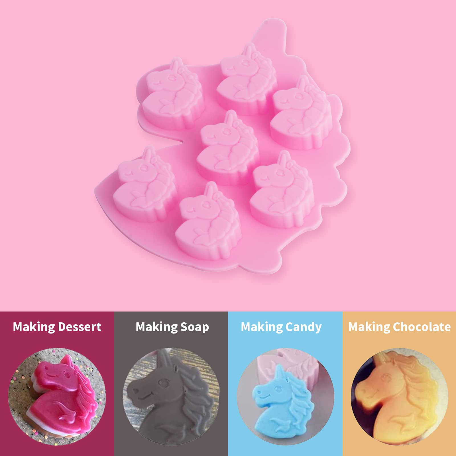 Vpqnee 3 Pack Medium Size 7 Cavities Unicorn Silicone Chocolate Mold For Making Unicorn Shape Gummy, Candy, Chocolate, Ice Cube,