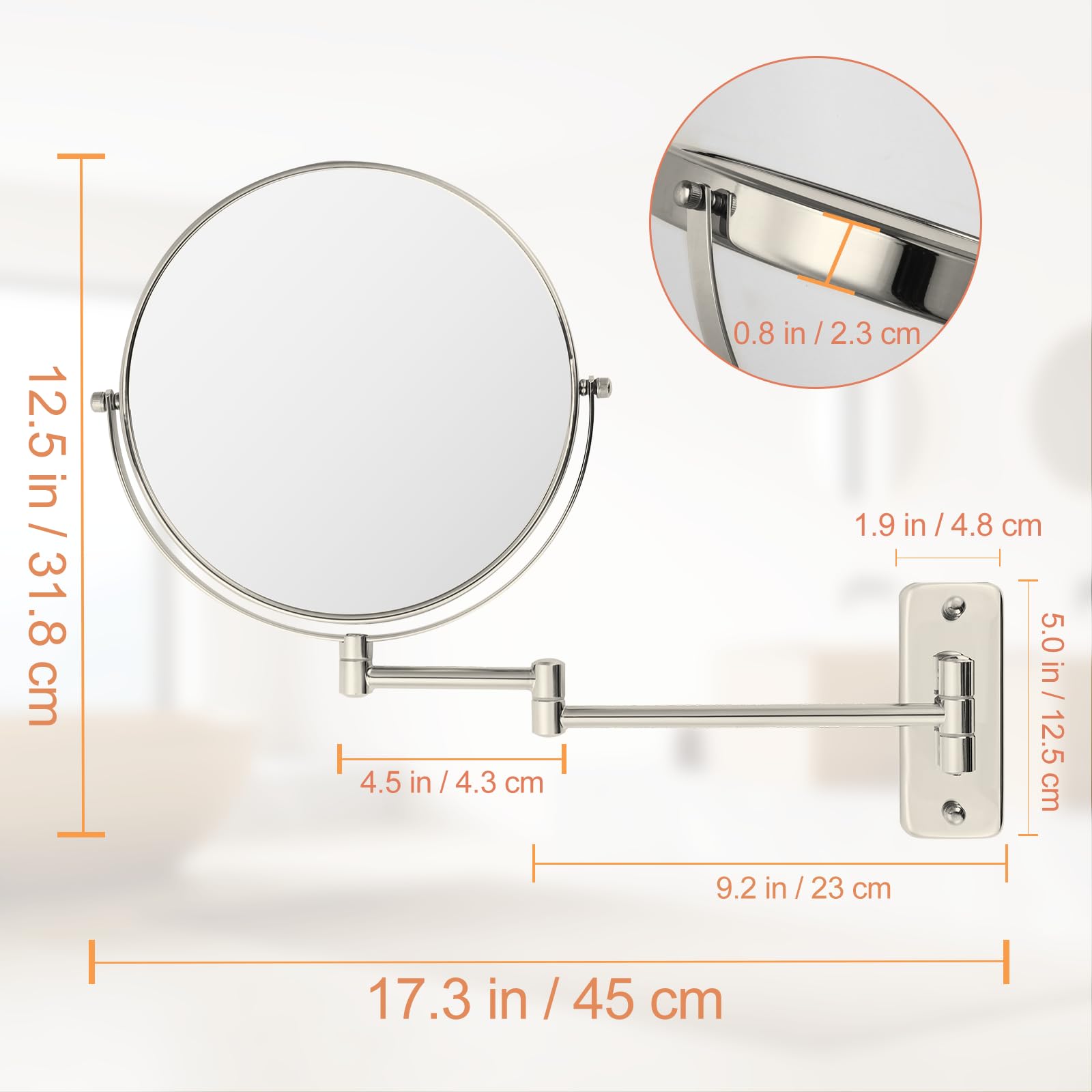Ffowcye 8'' Wall Mounted Makeup Mirror, 1X/10X Wall Mount Magnifying Mirror With Double Sided Folding Extendable Arm 360 Rotatio