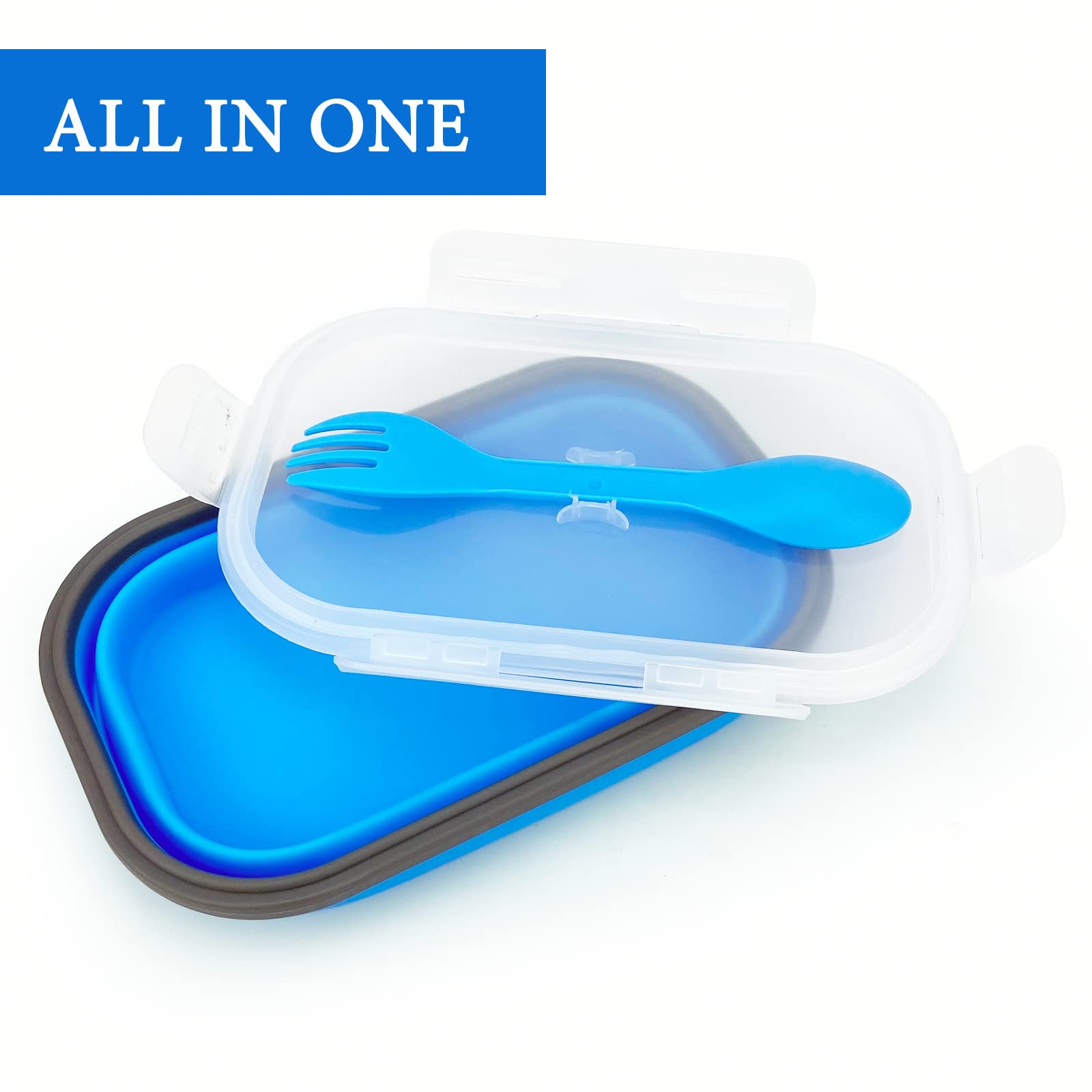 Lunbengo Collapsible Lunch Box Containers, Silicone Bento Box With Airtight Lid And 2 In1 Spoon & Fork, 1000Ml Large Portion Reu