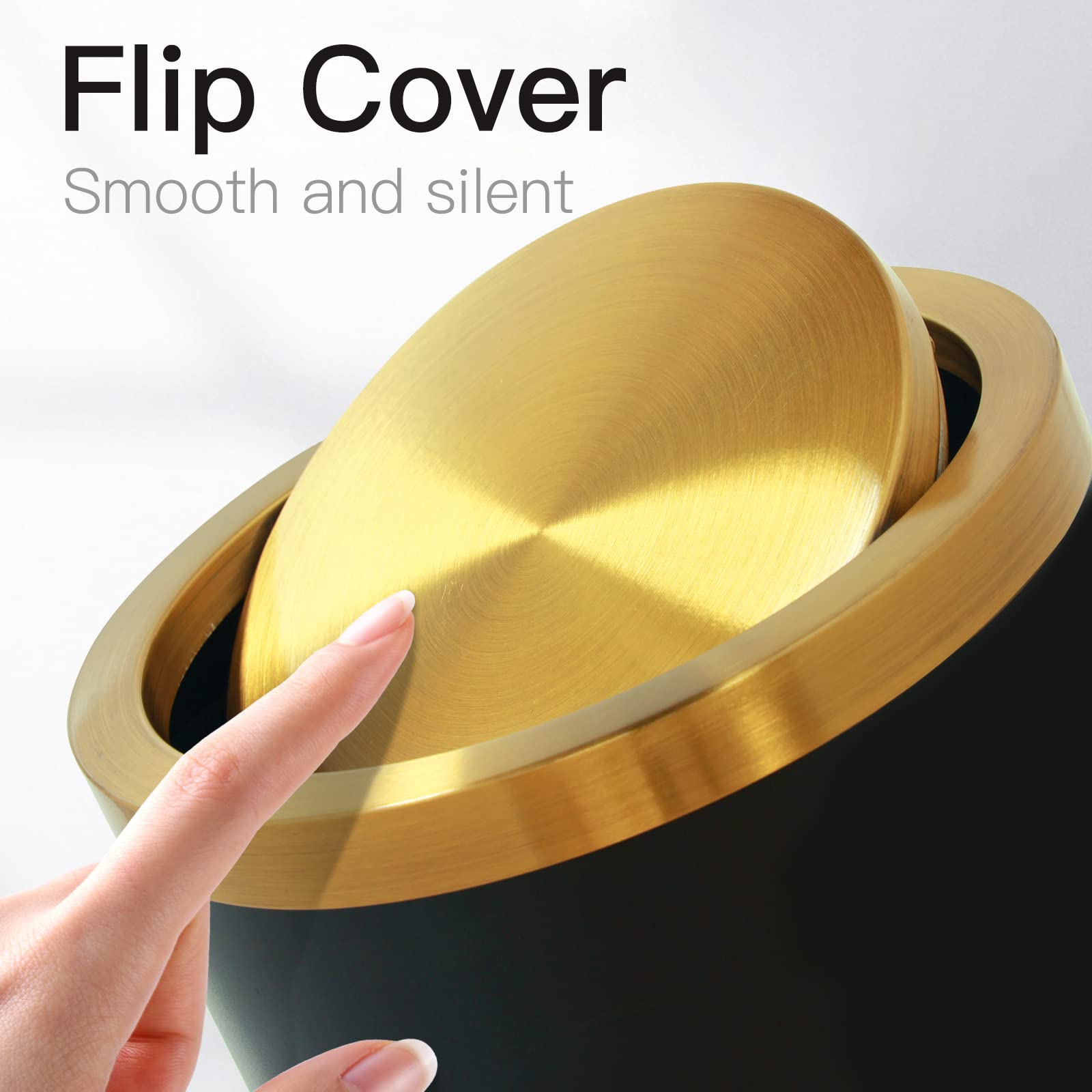 Huaqinglian Stainless Steel Gold Trash Can With Flipping Lid 2.6Gallon Fingerprint-Proof Garbage Cans Wastebasket Bin For Kitche