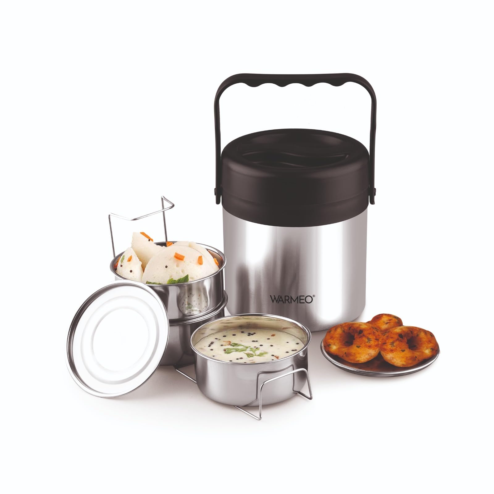 Warmeo Legend 3 Pcs Stainless Steel Containers 600 Ml Each, Pu Insulated, Hot & Cold Leak-Proof Lunch Box For Office, College, P