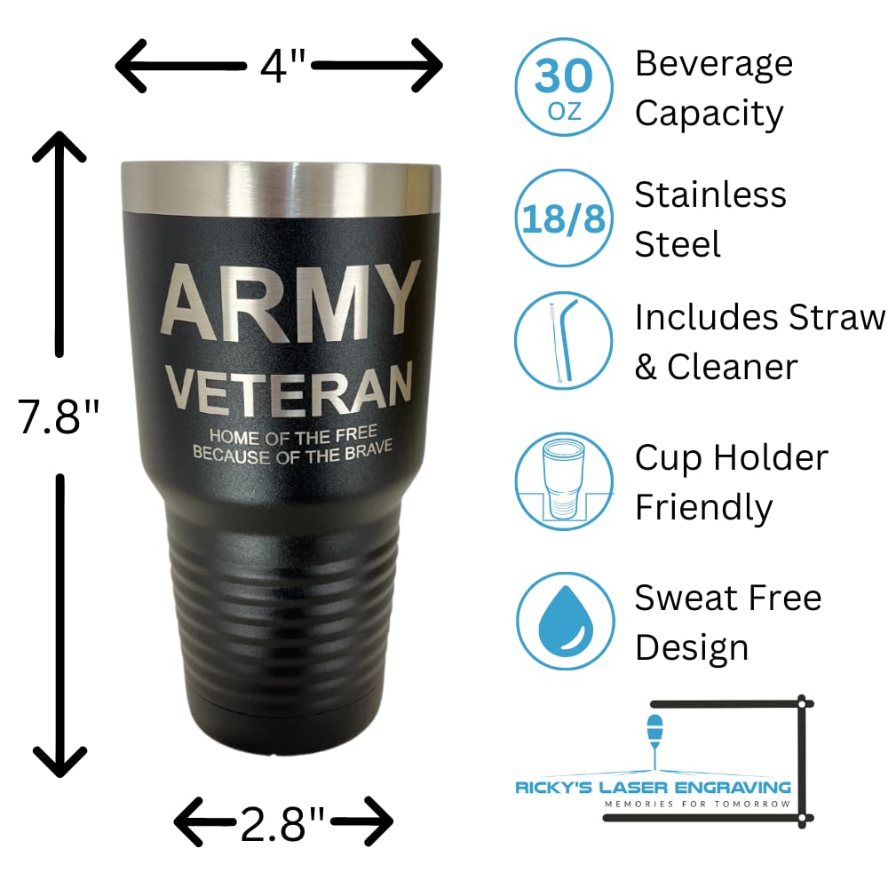 United States Army Veteran Travel Cup-Mug For Men & Women, Polar Camel Black 30 Oz. Vacuum Insulated Stainless Steel Tumbler Wit