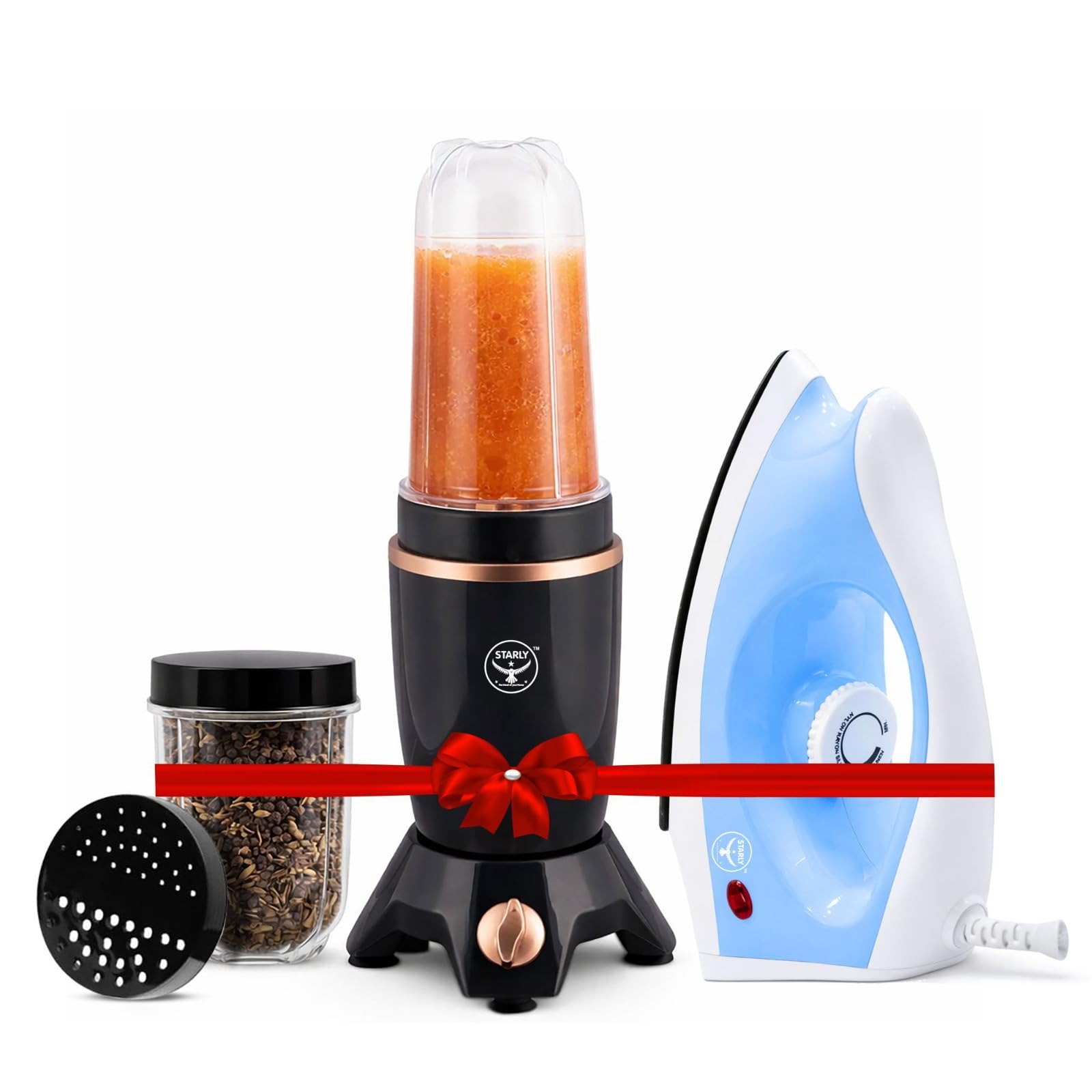 Starly Aeroblend 2 J Black Nutri Blender 500W With Smooth Touch Steam Iron 1000W | 2 Jars | Mixer Grinder For Juices, Smoothies 