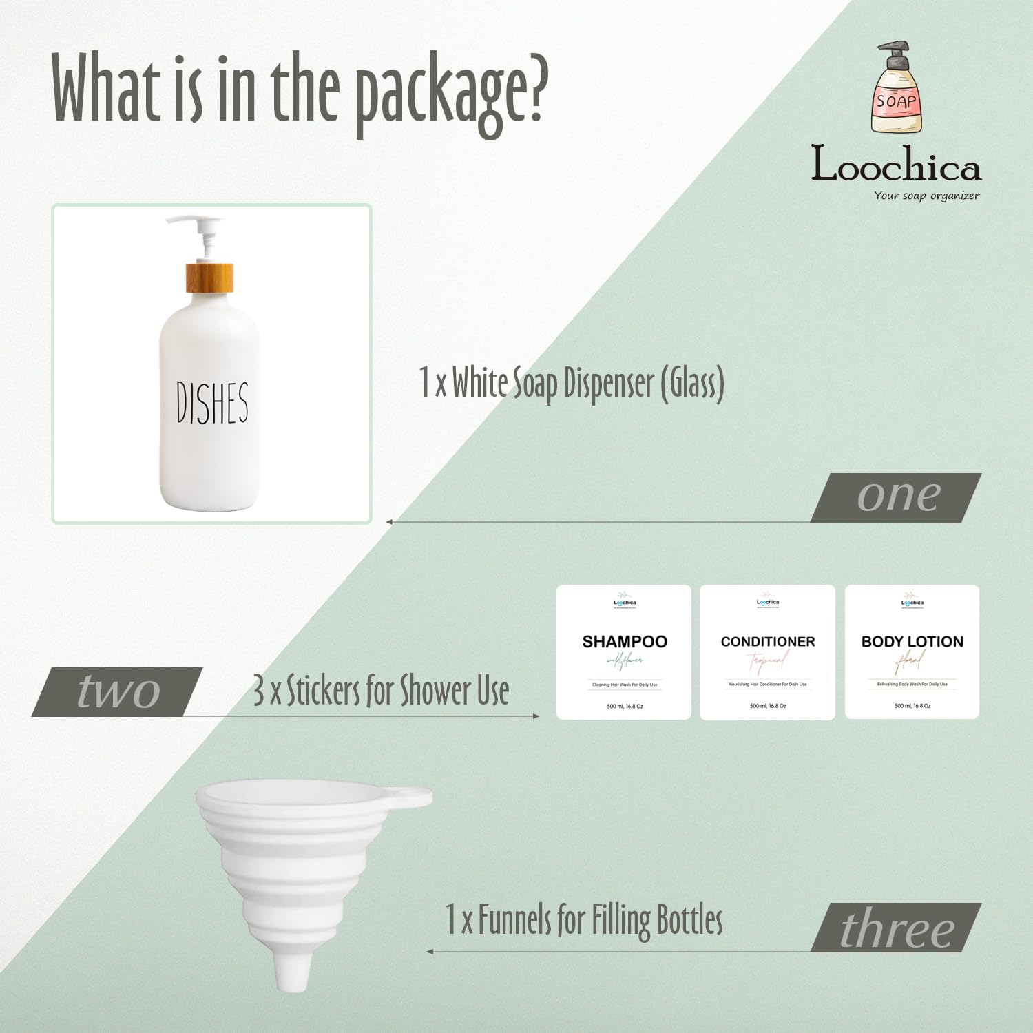 Loochica Dish White Glass Soap Dispenser With Plastic Pump, 16 Oz White Dish Soap Dispenser Set Refillable Reusable Apothecary S