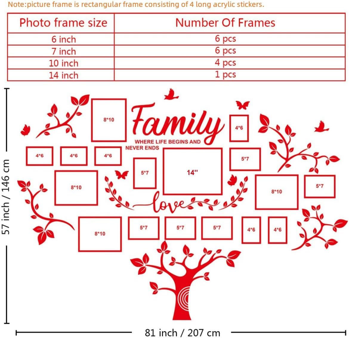 Family Tree Wall Decor For Living Room - Picture Frames Collage Wall Decor 4X6 5X7 8X10 11X14 3D Diy-Acrylic Family Wall Decor P
