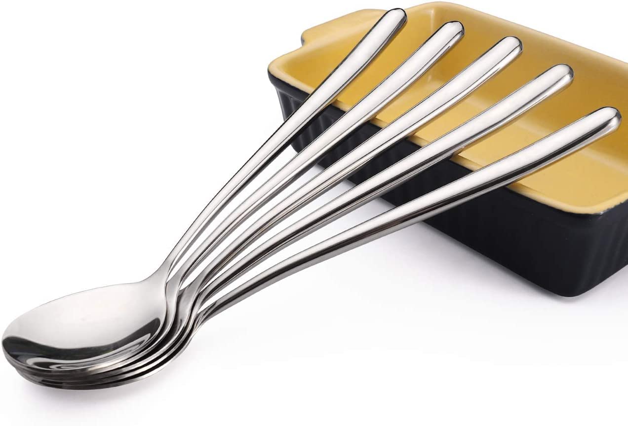 OULIGET Korean Soup Spoons - Stainless Steel, Long Handle, 8.7 Inches, Silver, Set of 8