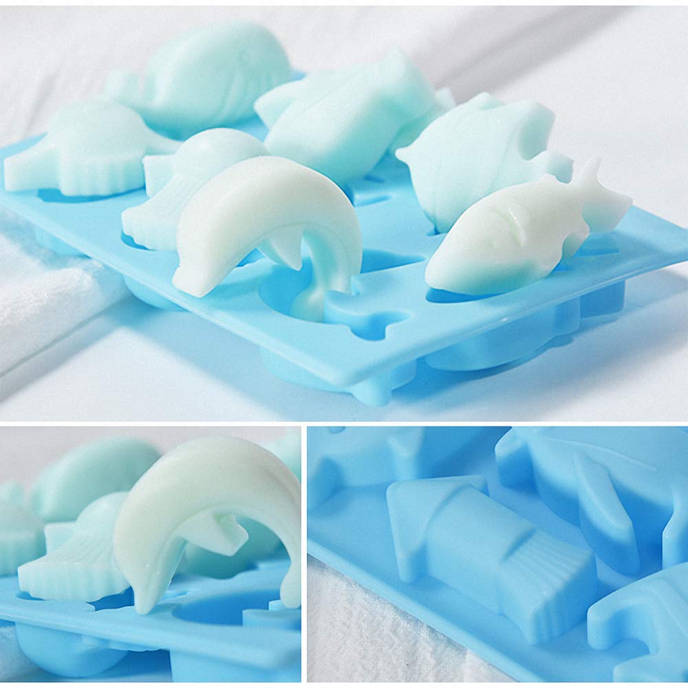 2Pcs Marine Chocolate Mold, Under The Sea Animal Silicone Ice Cube Trays, Whale Fish Dolphin Penguin Squid Octopus Silicone Jell
