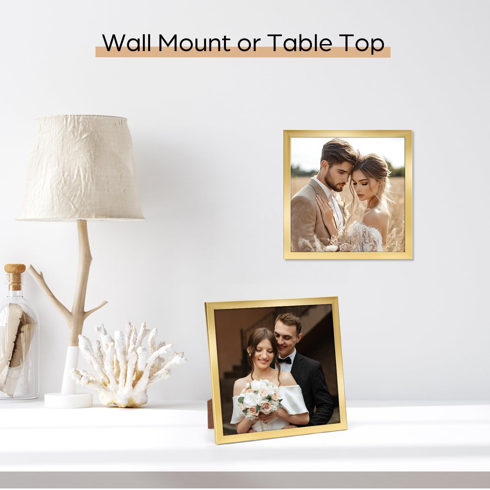 Giftgarden 8x8 Picture Frame Gold, 8 by 8 Thin Square Photo Frame for Gallery Wall Tabletop Display, Single