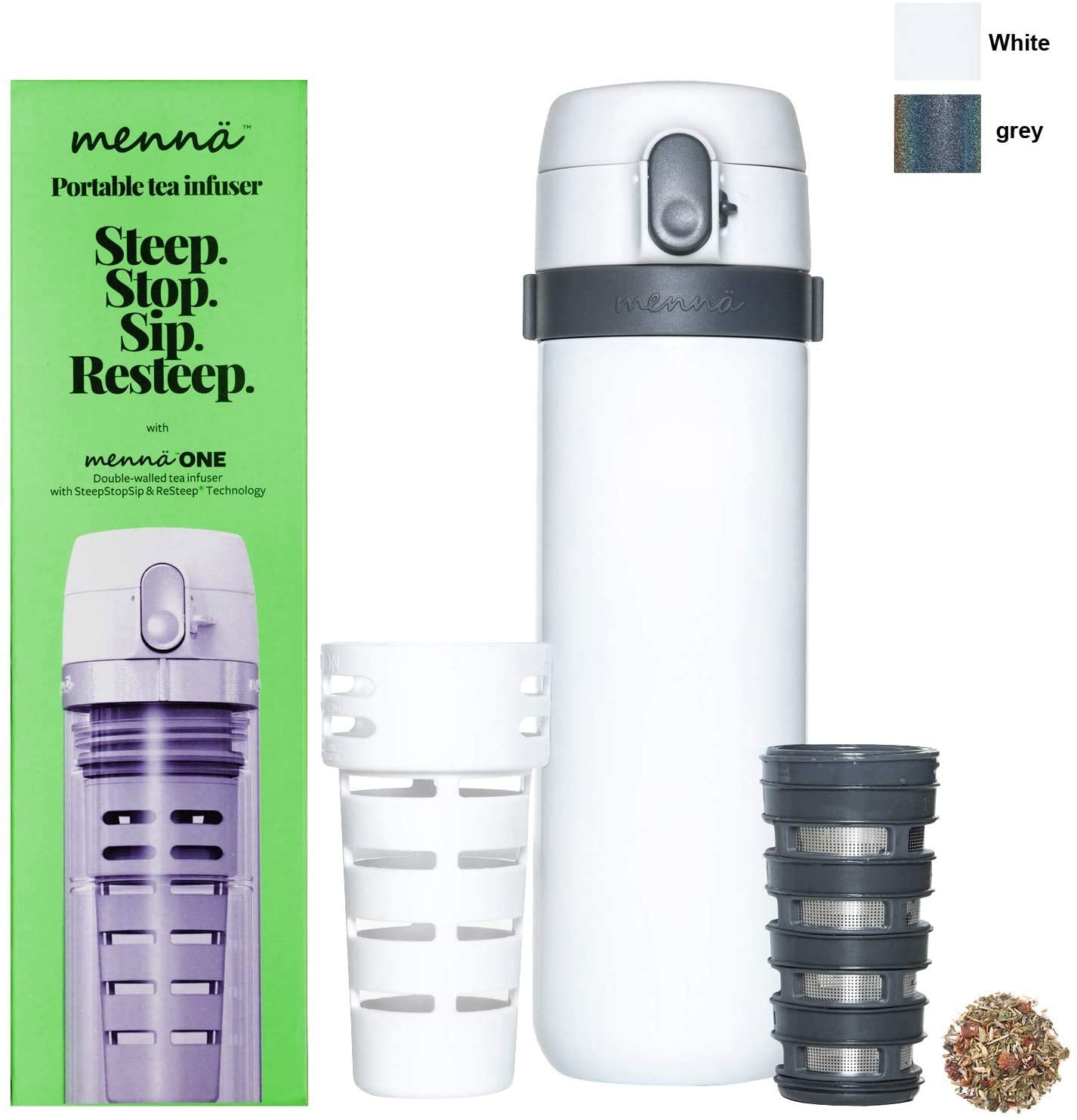 Menna One Control Your Flavor Stainless Steel Tea Infuser Travel Mug With Start & Stop Steeping Infuser Control, For Hot Or Cold