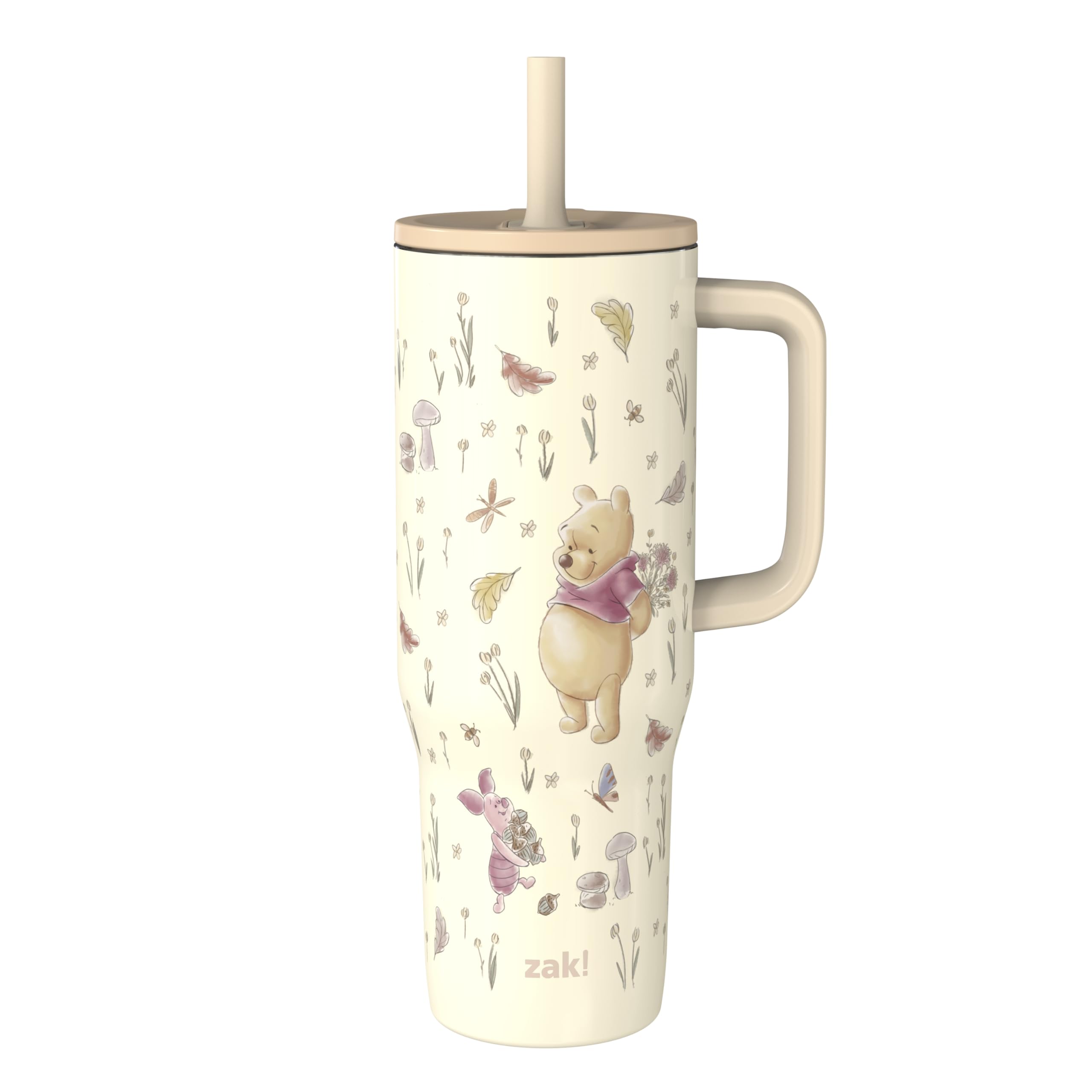 Zak Designs Disney Winnie the Pooh Sutton Travel Tumbler for On the Go, 30oz Stainless Steel with Vacuum Insulation, Silicone St