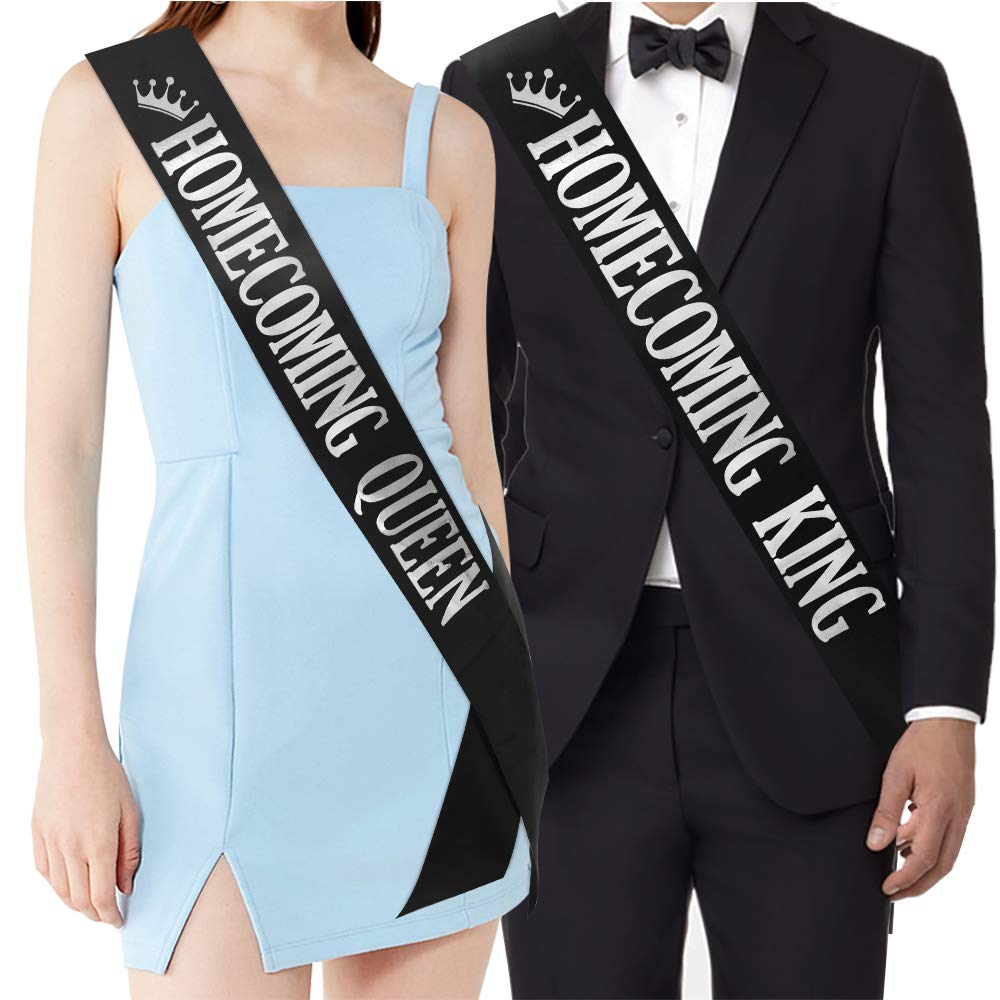 'Homecoming King'' And ''Homecoming Queen'' Sashes - Homecoming Party Prom Sashes School Party Accessories, Black With Silver P