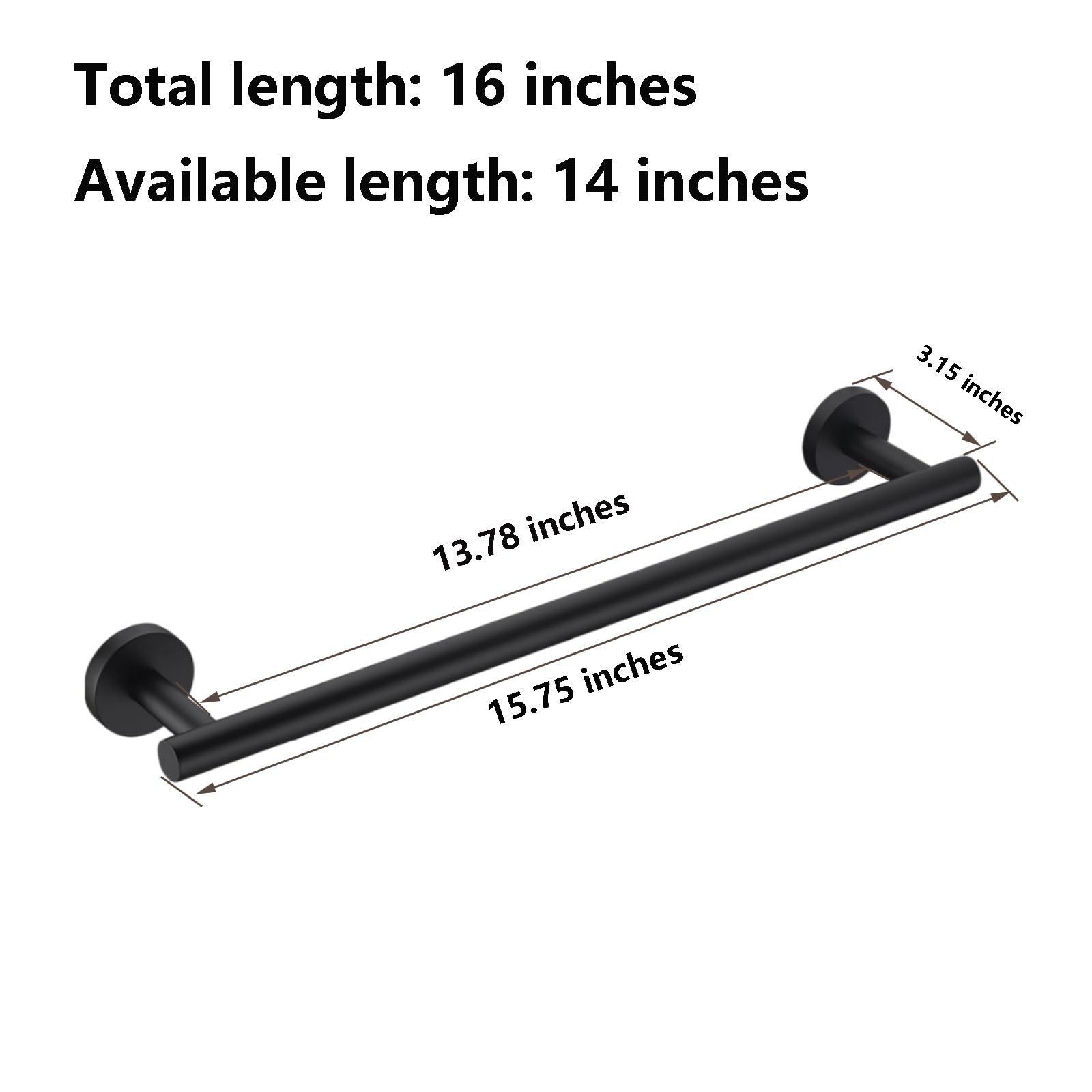 Mwxmm Matte Black Towel Bar - 16 Inch Thickened Towel Rack 2 Pack For Bathroom, Sus304 Stainless Steel Bathroom Hardware Accesso