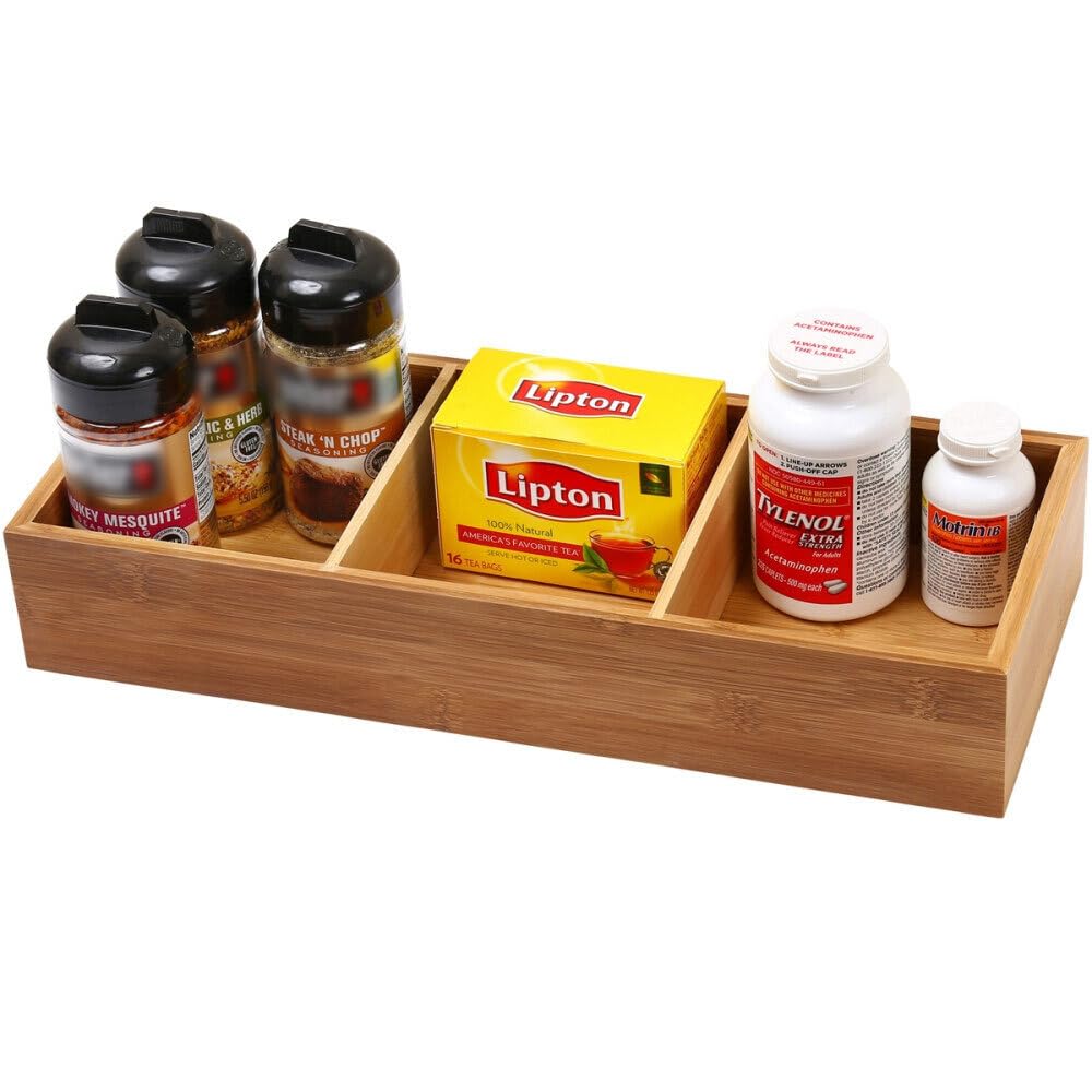 YBM Home 3-Compartment Bamboo Drawer Organizer Box Multi-Use Storage for Junk Drawer, Office, Home, Kitchen, Bedroom, Children R