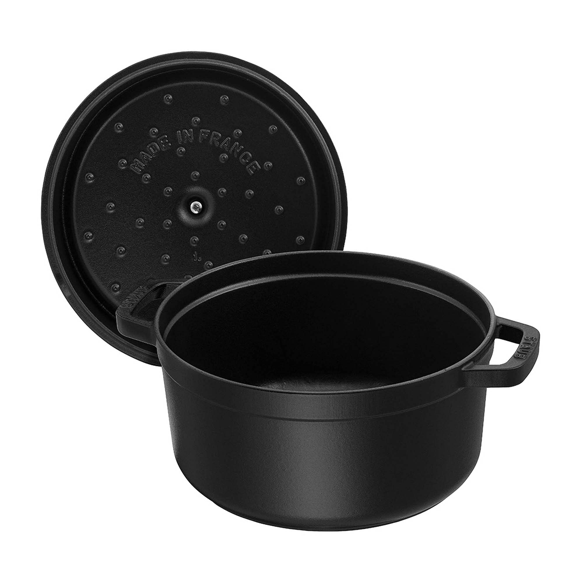 Staub Cast Iron Dutch Oven 9-Qt Round Cocotte, Made In France, Serves 9-10, Black Matte