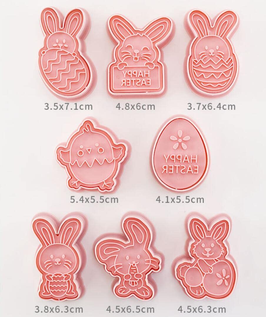8 Pieces Cute Easter Cookie Stamps Easter Egg Cookie Cutters Plastic Cookie Stamps Cookie Mould Press Rabbit Cookie Mould Set Ba