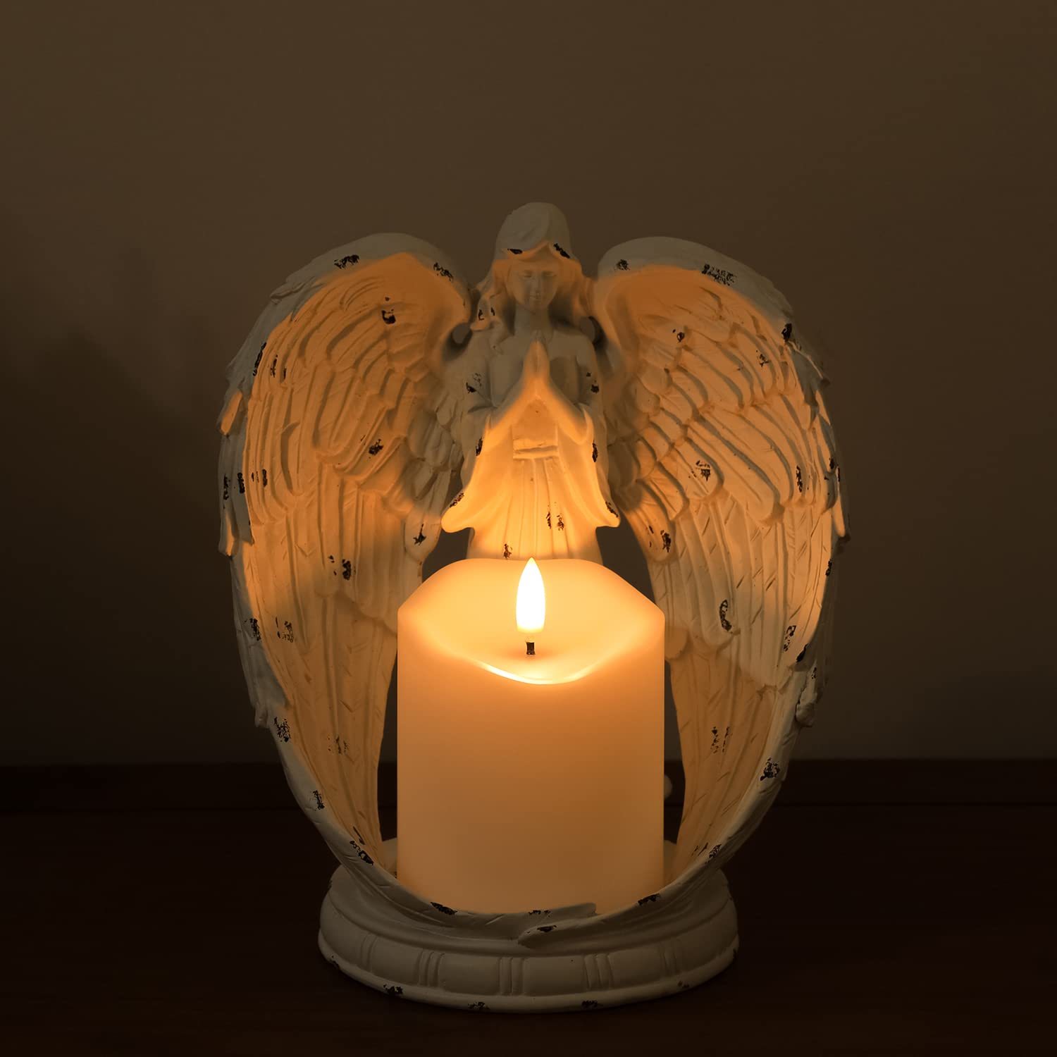Angel Figurines Memorial Candle Holder, 8.5 Angel Wing Catholic Gifts for Loss in Memory of Loved One, Bereavement Grief Remembr