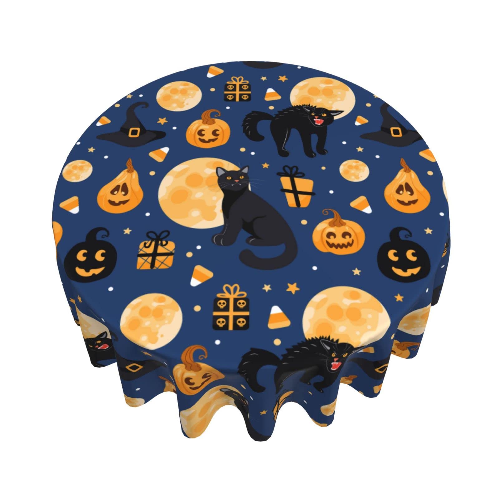 Halloween Pattern Tablecloth Round Table Cover Washable Polyester Table Cloth For Kitchen Party Picnic Dining Decor Halloween De