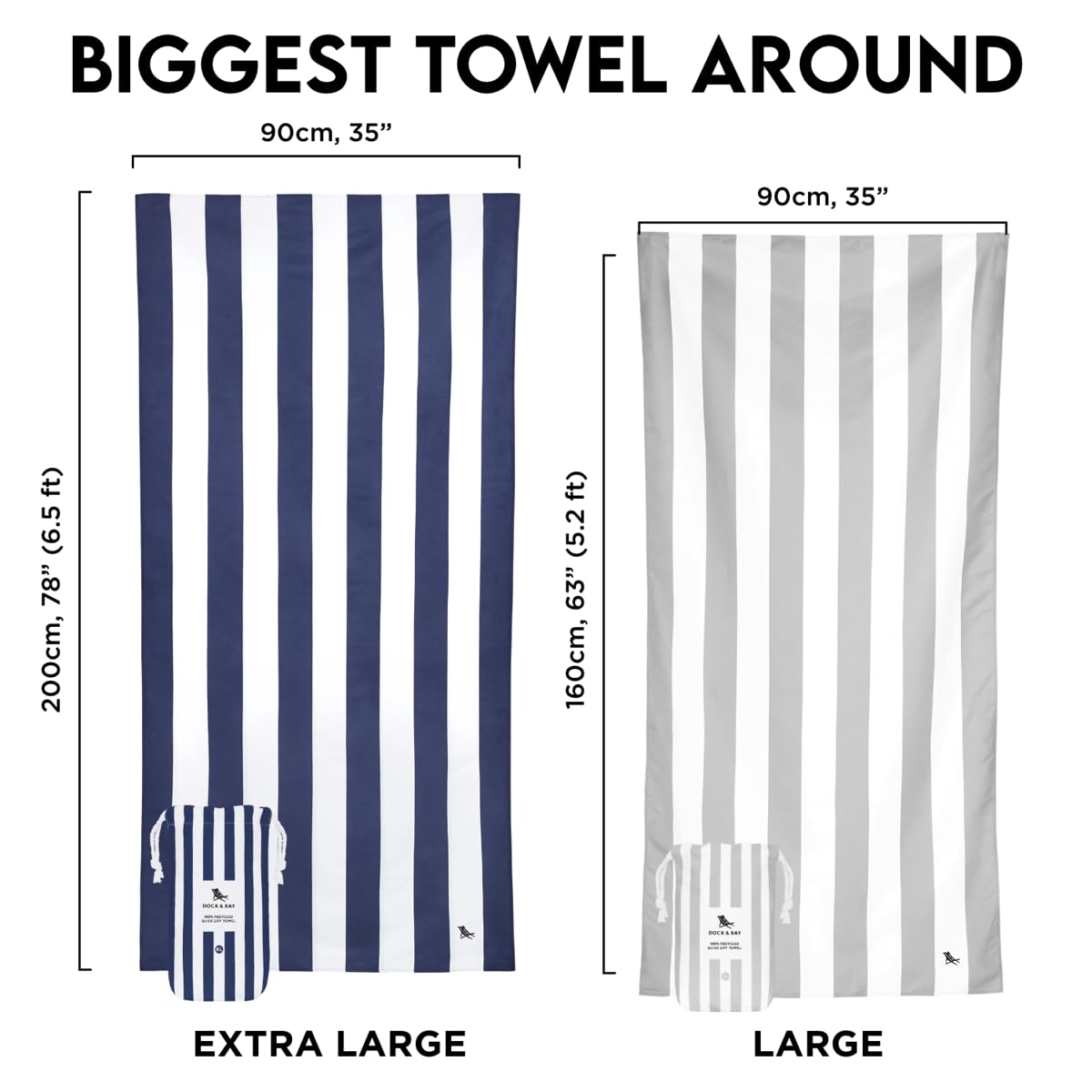 Dock & Bay Beach Towel - Quick Dry  Sand Free - compact  Lightweight - 100% Recycled - Includes Bag - cabana - Set of 6 - Extra Large (200x90cm  78x35)