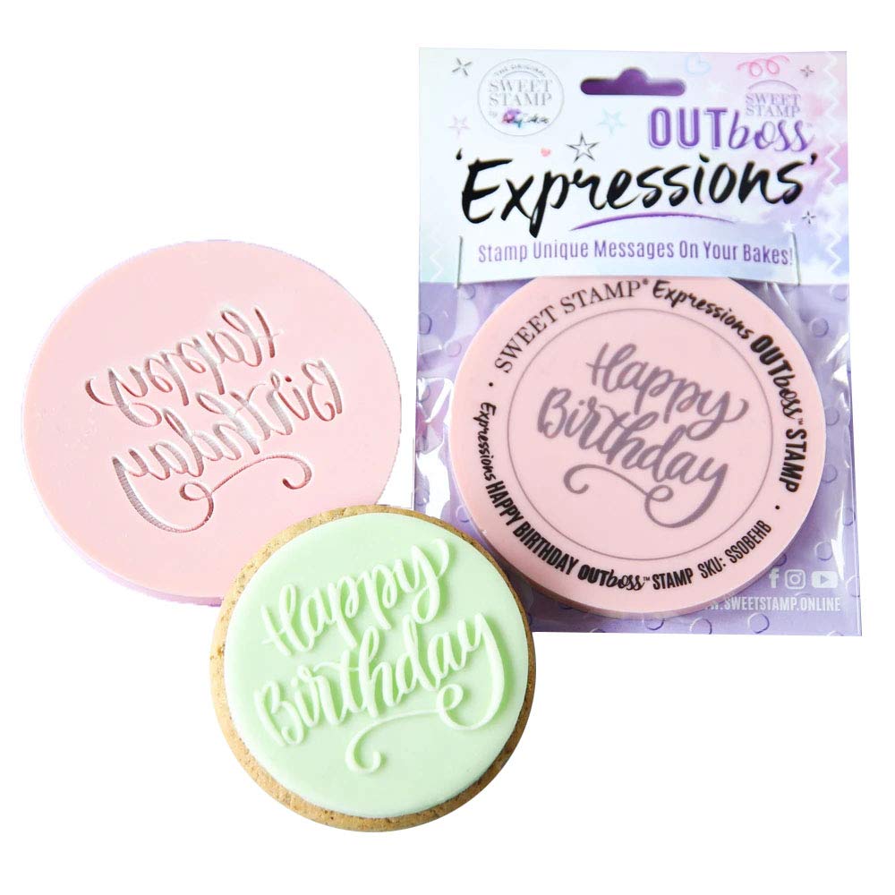 Sweet Stamp By Amycakes Outboss Plastic Expression Stamp, Elegant Happy Birthday