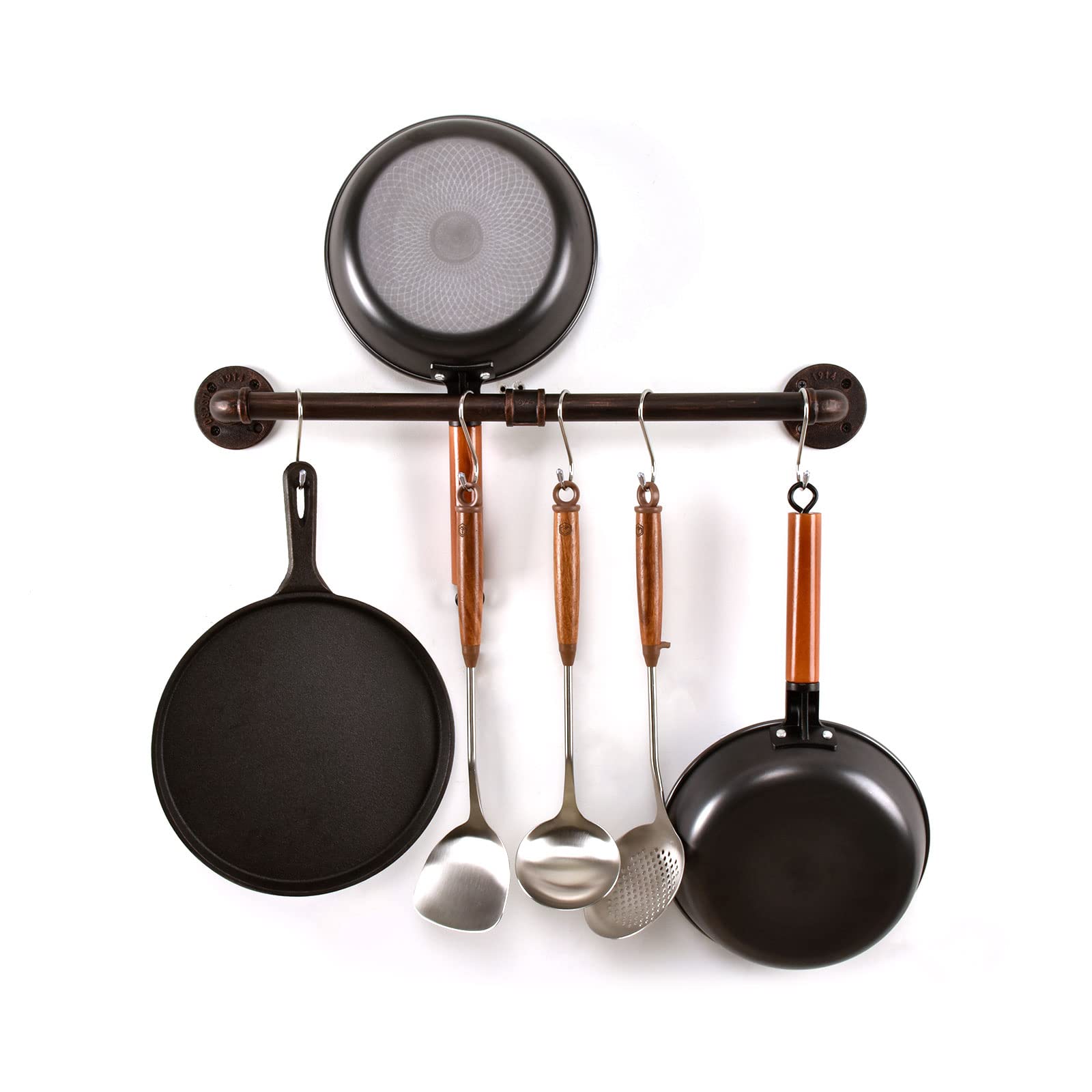 Hoemlim Pipe Pot Pan Rack Wall Mounted Industrial Utensil Lid Holder Cookware Hanger Kitchen Organizer Hanging Bar Rail With S H