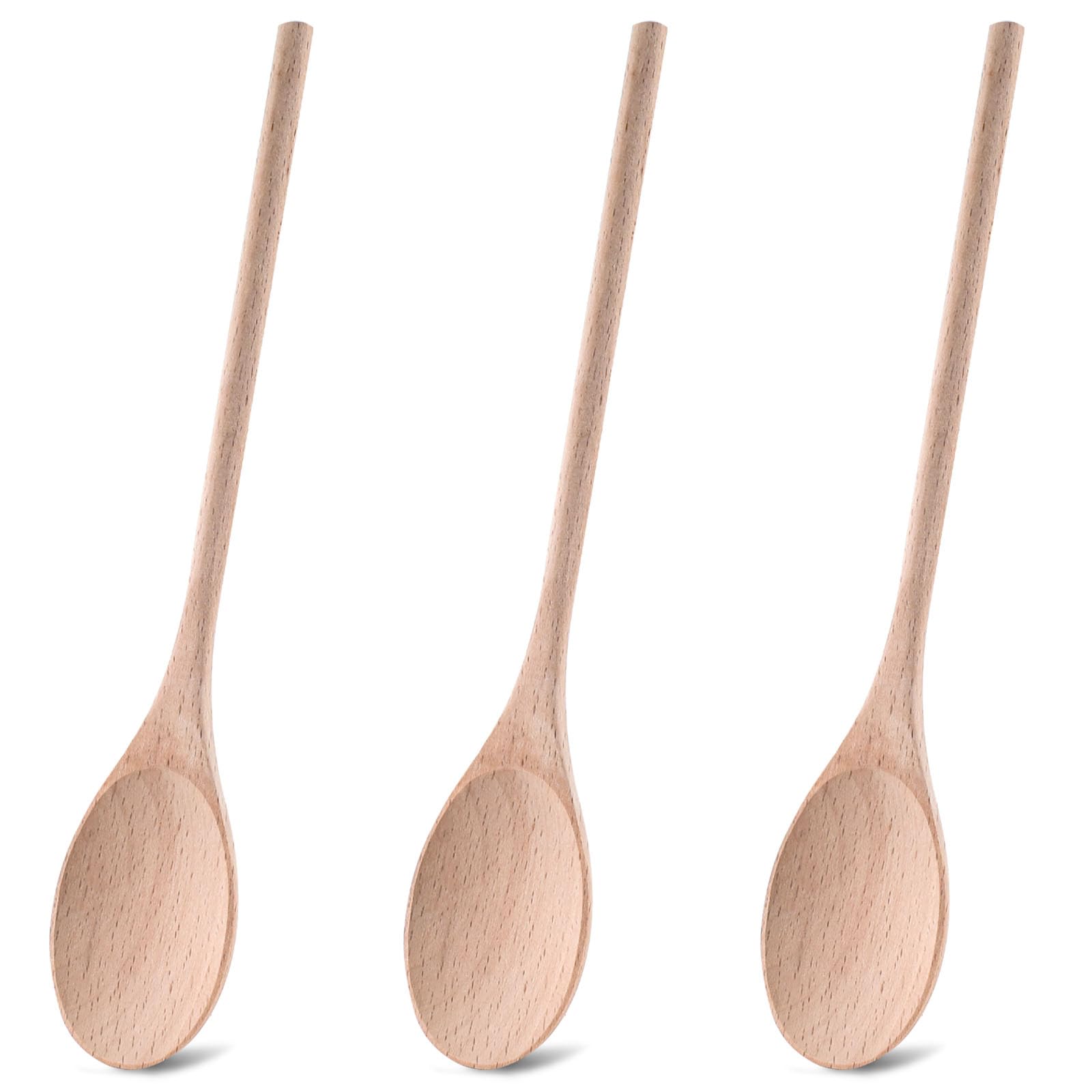 HANSGO 10 Inch Wooden Spoons for Cooking, 3PCS European Beech Wood Mixing Spoons, Heat Resistant, Non-Scratch for Nonstick Pans 