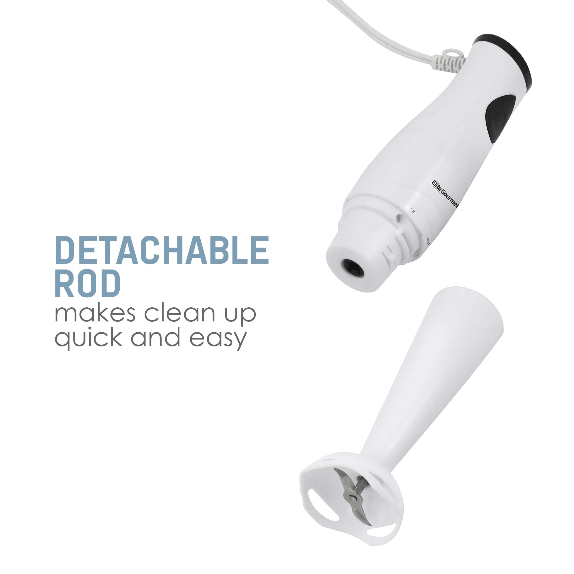 Elite Gourmet Ehb-2425X Electric Immersion Hand Blender, Mixer, Chopper, 1-Touch Control Multi Purpose Electric Immersion Stick,