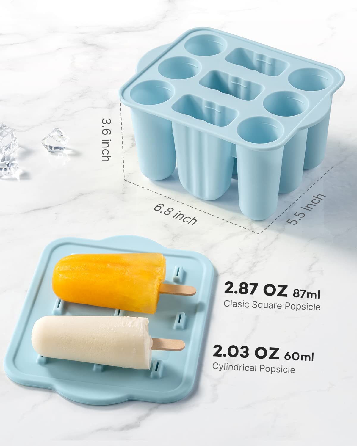 MEETRUE Popsicle Molds Set, 9 Silicone BPA-Free Ice Pop Makers, Blue, Includes Sticks & Bags, Model BBMJ9BLUE-0426GM