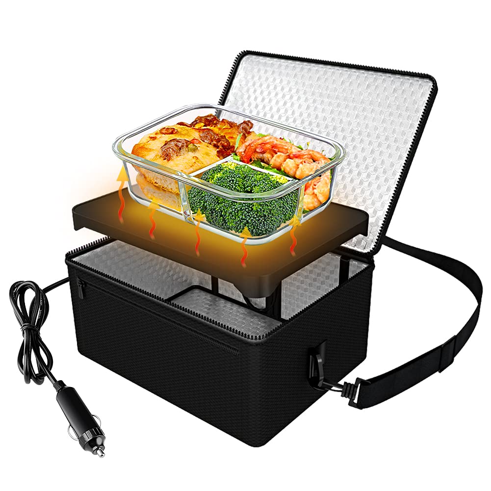 [90W Faster] Portable Oven, 12V Car Food Warmer Portable Personal Mini Oven Electric Heated Lunch Box For Meals Reheating & Raw