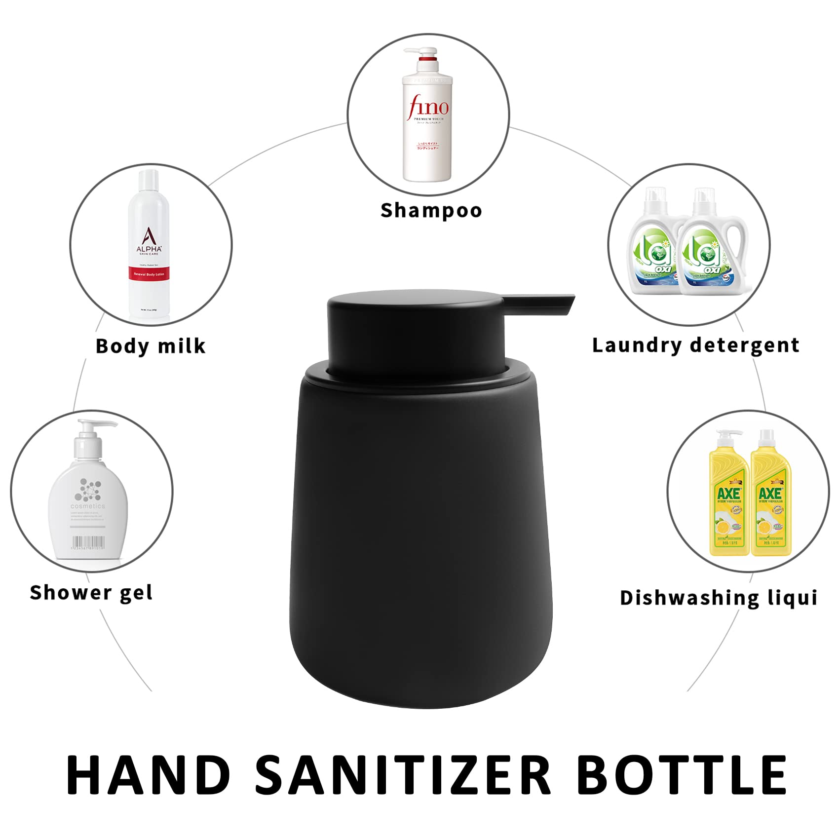 Toozfo Soap Dispenser Ceramic With Easy-To-Press Pump Hand Lotion Liquid Dispenser For Shampoo Bathroom Kitchen 12 Oz Black