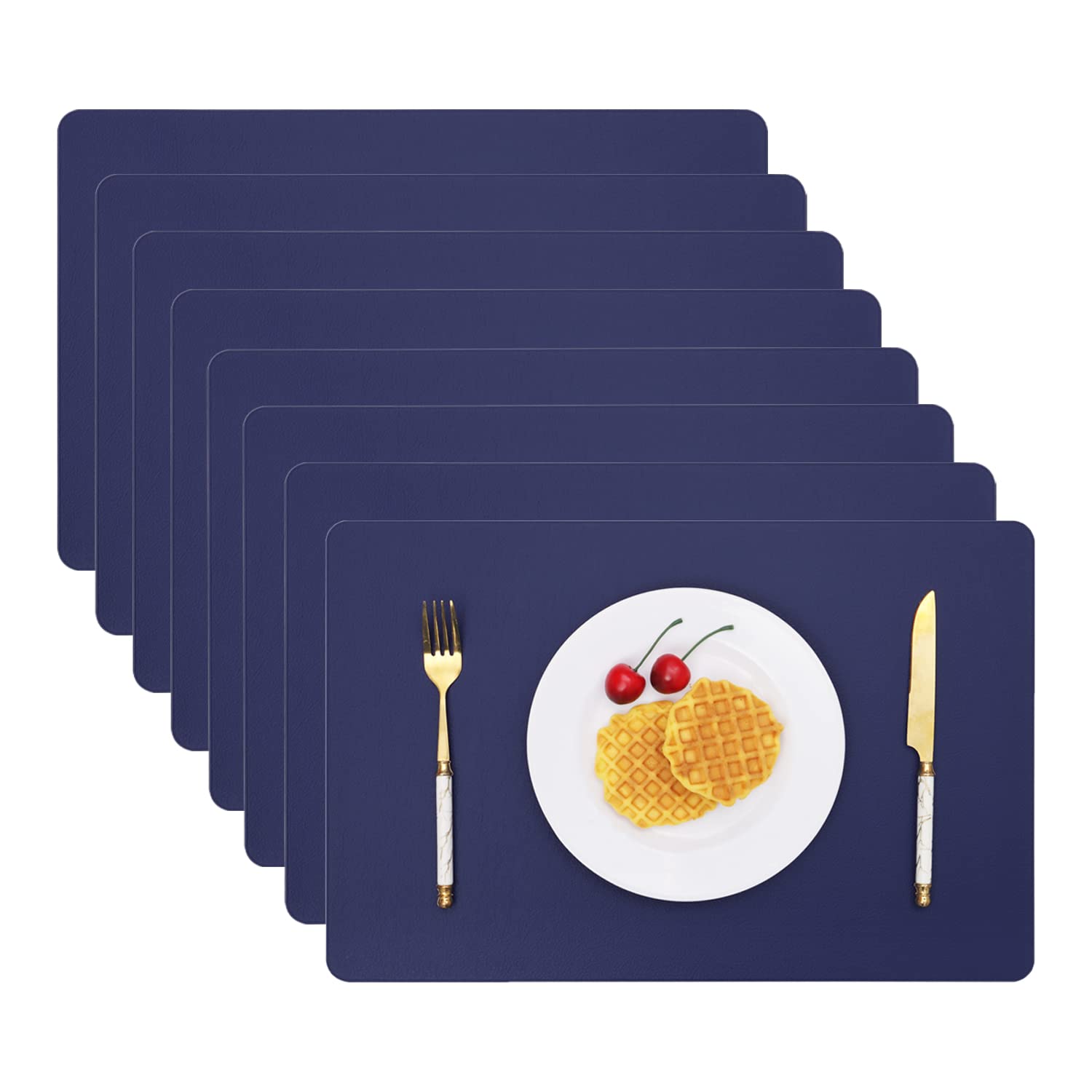 Vinjiasin Placemats Set Of 8 Navy Blue Leather Place Mats For Indoor Outdoor Kitchen Dining Table Mats Waterproof Wipeable Easy