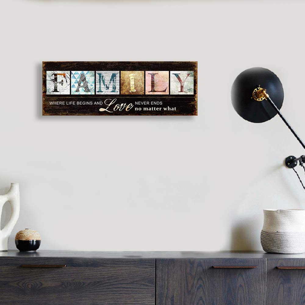 Kas Home Inspirational Quotes Motto Canvas Wall Art Family Prints Signs Framed  Retro Artwork Decoration for Bedroom  Living Room  Office & Home Wall Decor (5.5 x 16 inch  Family)