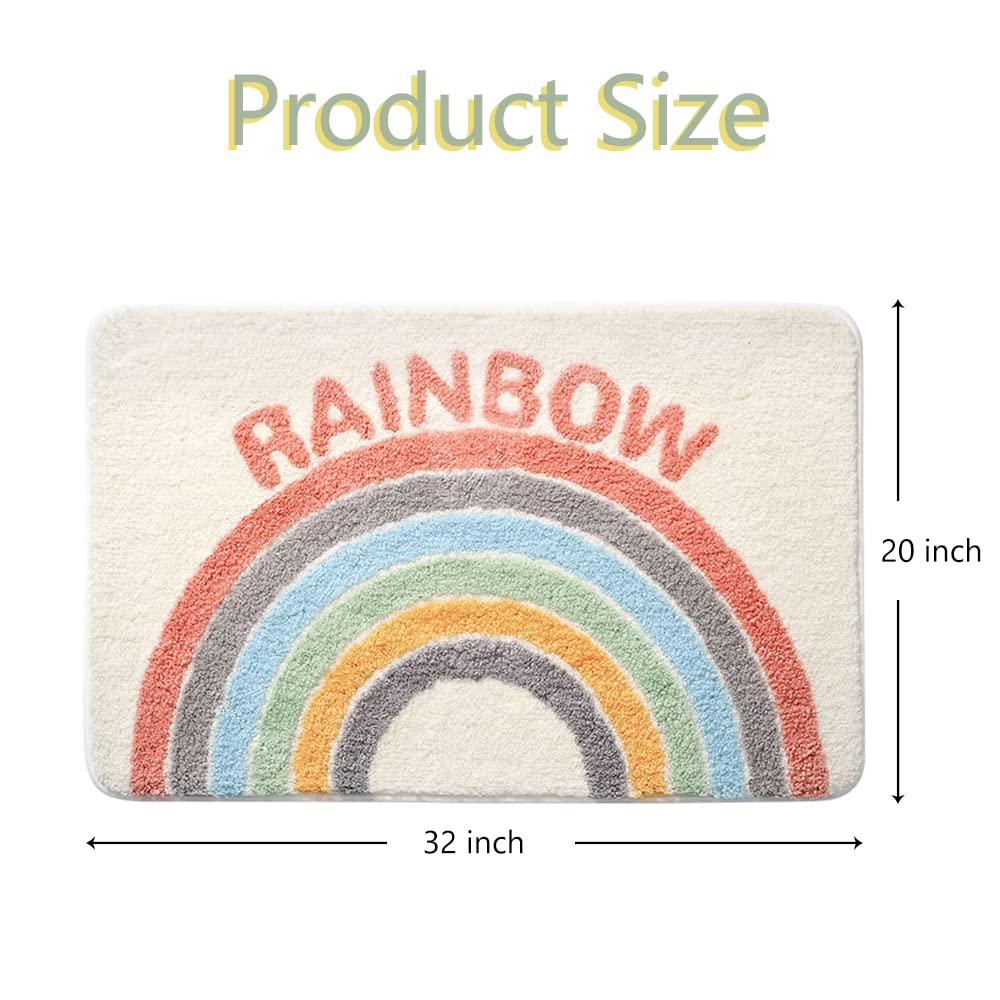 Akegna Rainbow Flocking Bath Mat, Bathroom Rug Water Absorbent Non-Slip Soft Microfiber Carpet Mat For Tub Sink Shower And Bath