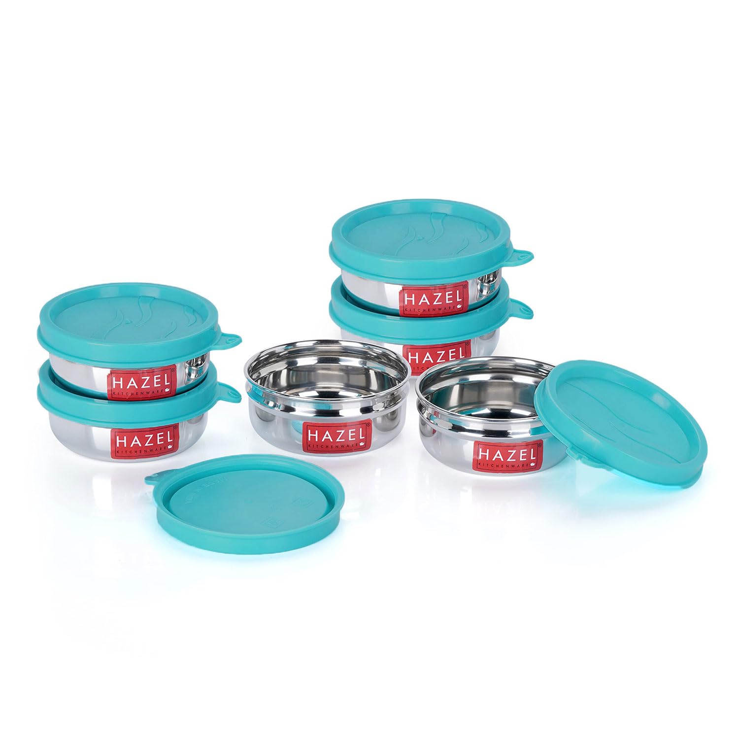 Hazel Stainless Steel Container Set Of 6 | Small Air Tight Containers For Kitchen Storage & Tiffin | Leak Proof Steel Jars With 