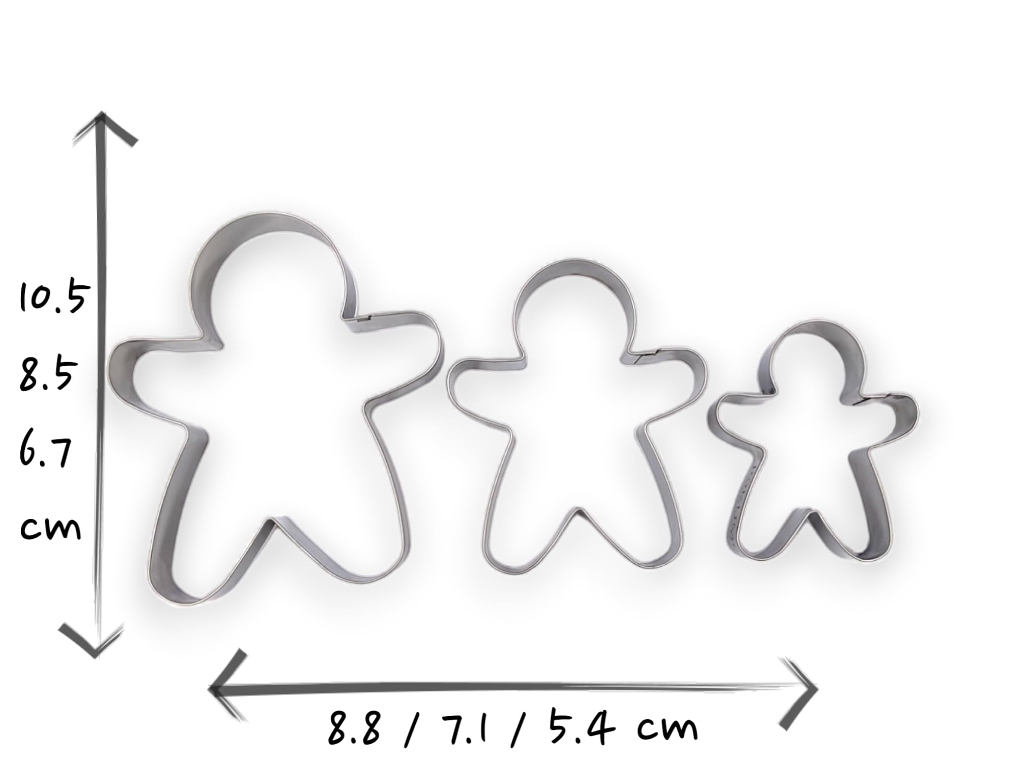 Jokumo Gingerbread Men Set Of 3 Cookie Cutter Set 4    Large Shape Cookie Cutter Mold - 18/0 Stainless Steel