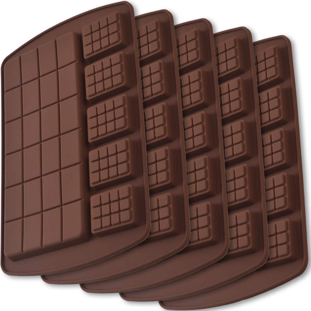 Ionegg Break Apart Silicone Chocolate Bar Molds, Homemade Protein And Energy Bar Molds, 5 Packs