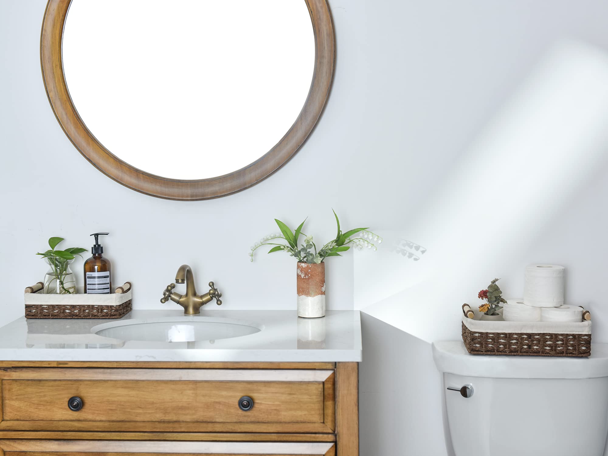 Storageworks Small Wicker Baskets For Shelves, Wicker Baskets For Organizing With Natural Fiber Liner, Basket For Toilet Storage