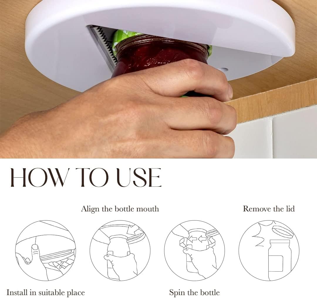 Bellemain Under Cabinet Jar Opener, 2-Pack, Premium Lid Gripper And Opener For Jars & Bottles, Ideal For Weak Grip & Seniors, Ez