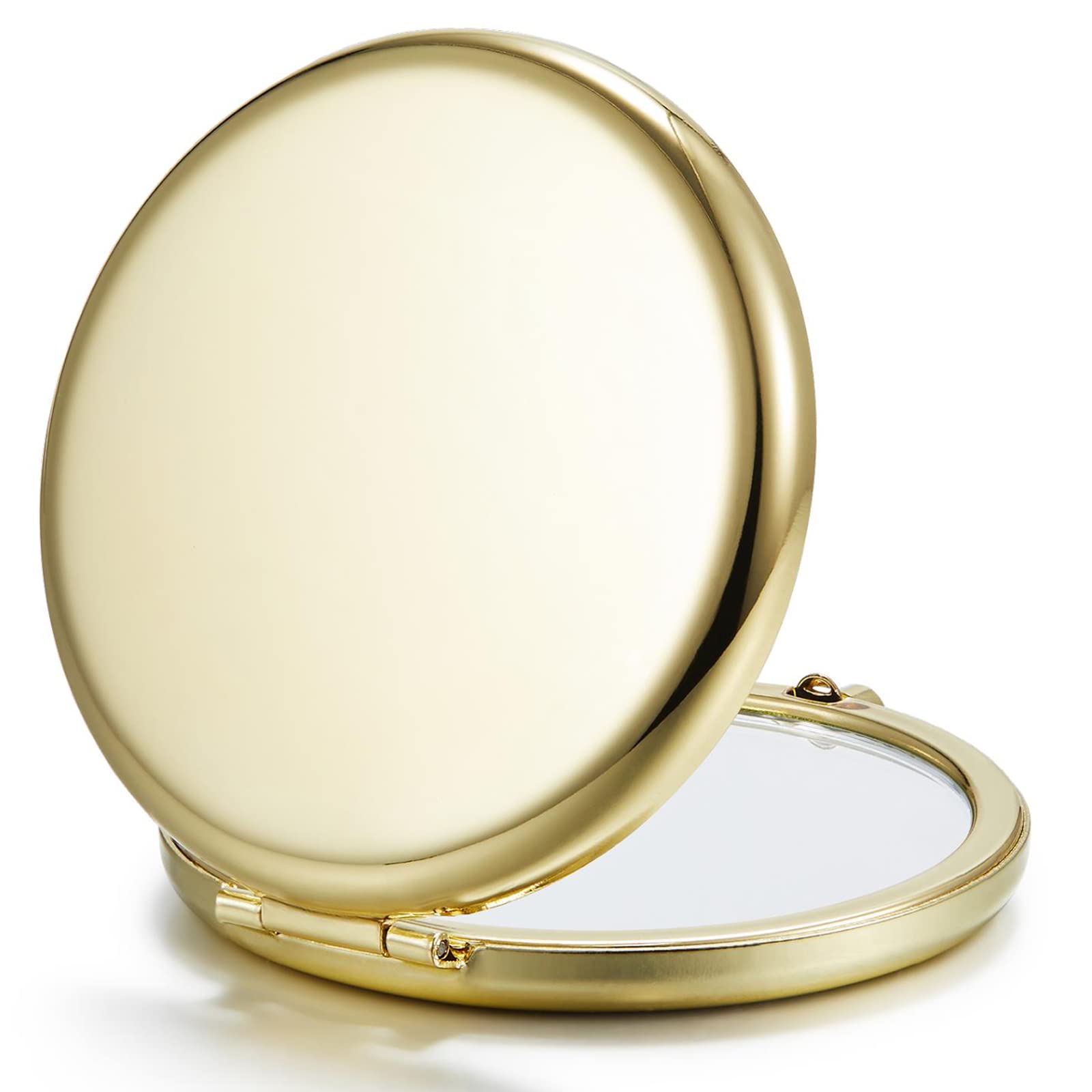 Getinbulk Compact Mirror For Purse, Double-Sided 1X/2X Magnifying Metal Pocket Makeup Mirrors(Round,Gold)