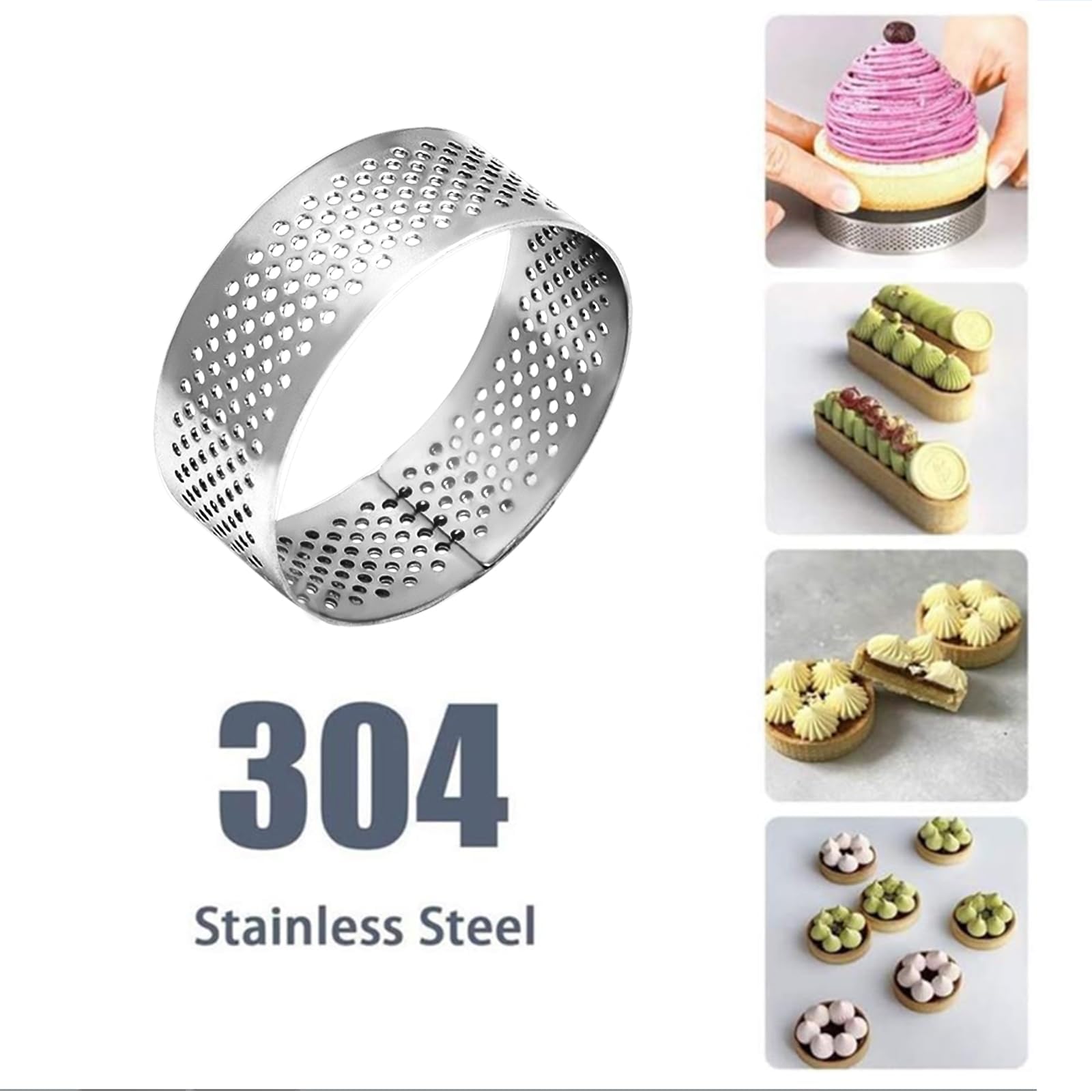 10 Pcs 1.98 Inch Stainless Steel Tart Ring, Heat-Resistant Perforated Cake Mousse Ring, Round Ring Baking Doughnut Tools 5Cm