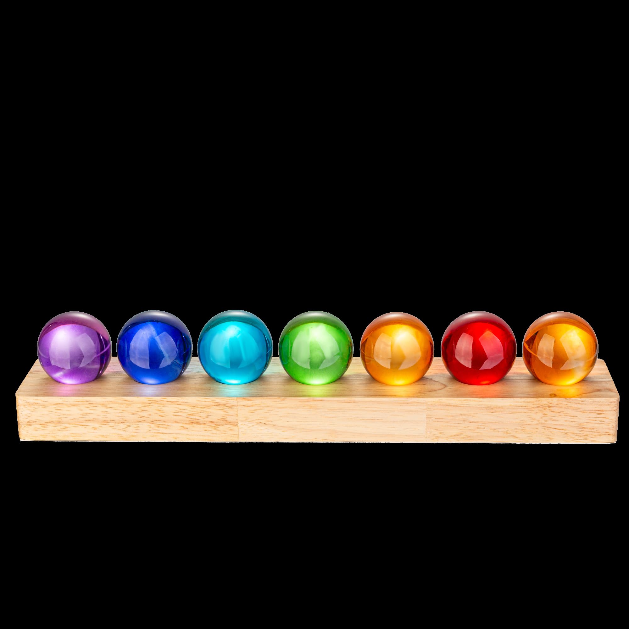 7pcs 40mm Multicolor Crystal Solid Ball Glass Spheres with LED Wooden Base Night Light Decoration Healing Sphere Balls with Stan