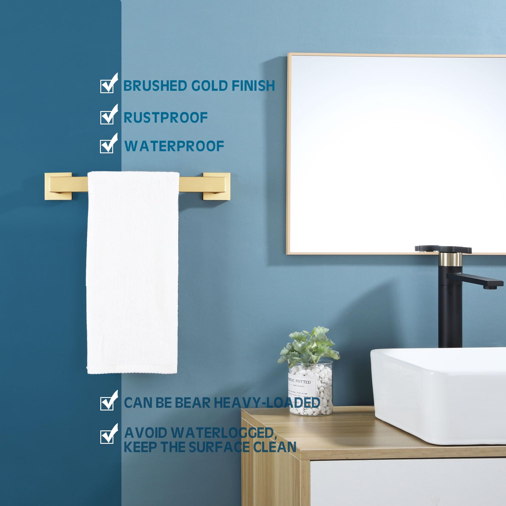 KOKOSIRI 12 Inch Hand Towel Holder Bath Towel Bar Kitchen Dish Cloths Hanger Stainless Steel Wall Mount  Brushed Gold  B4003BG-L12