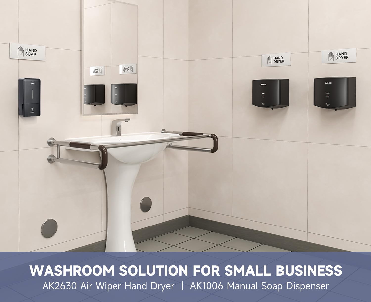 Aike Wall Mount Liquid Soap Dispenser For Commercial Bathroom 27Oz Large Capacity Manual Push Pump Black