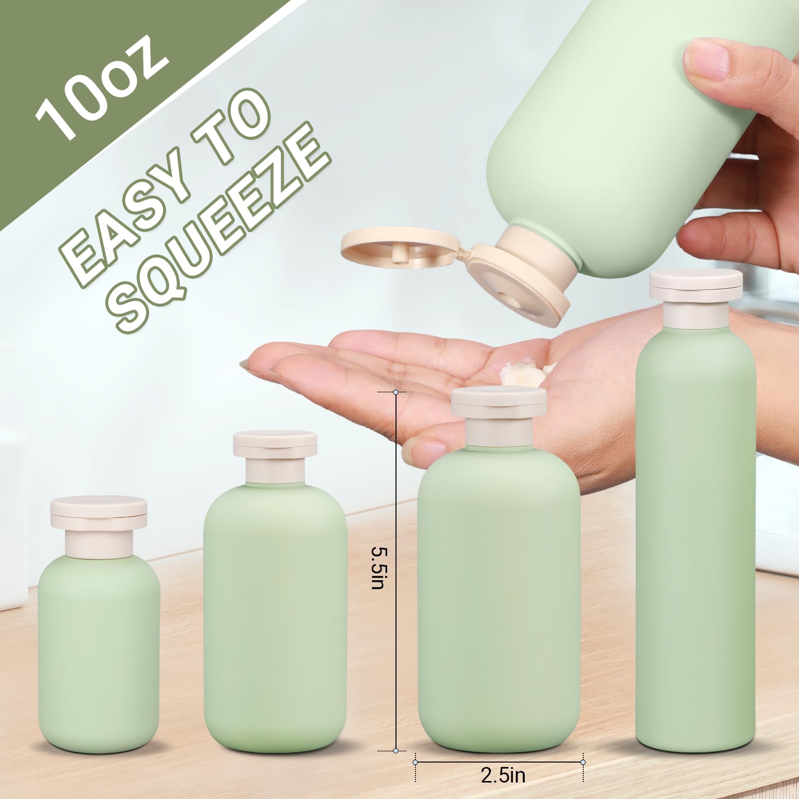 10 Oz Travel Refillable Shampoo And Conditioner Bottles, Travel Bottles For Toiletries, Plastic Squeeze Bottles With Flip Cap Fo